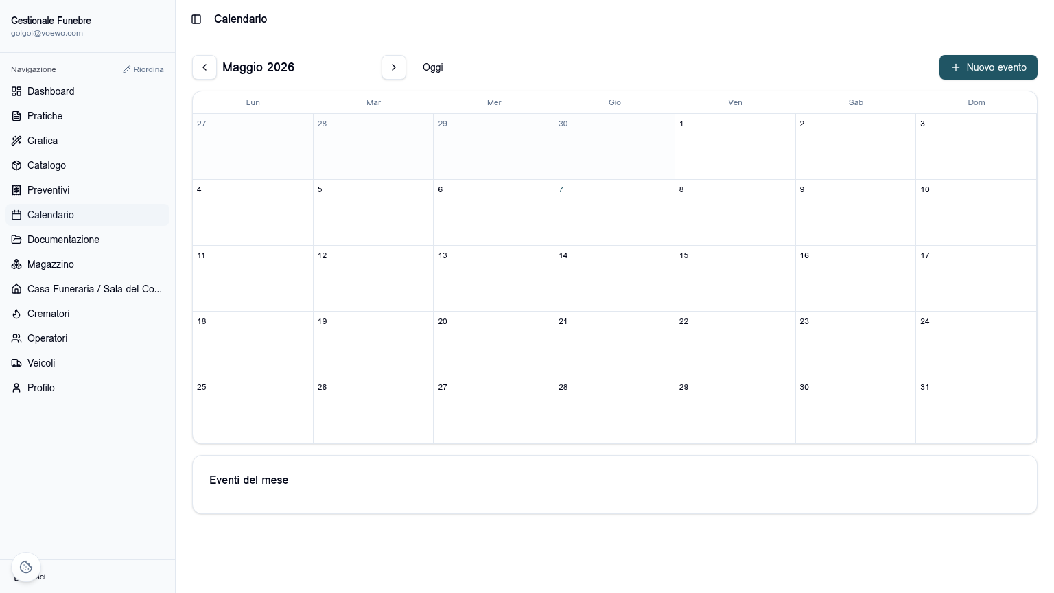 Schermata Calendario operativo